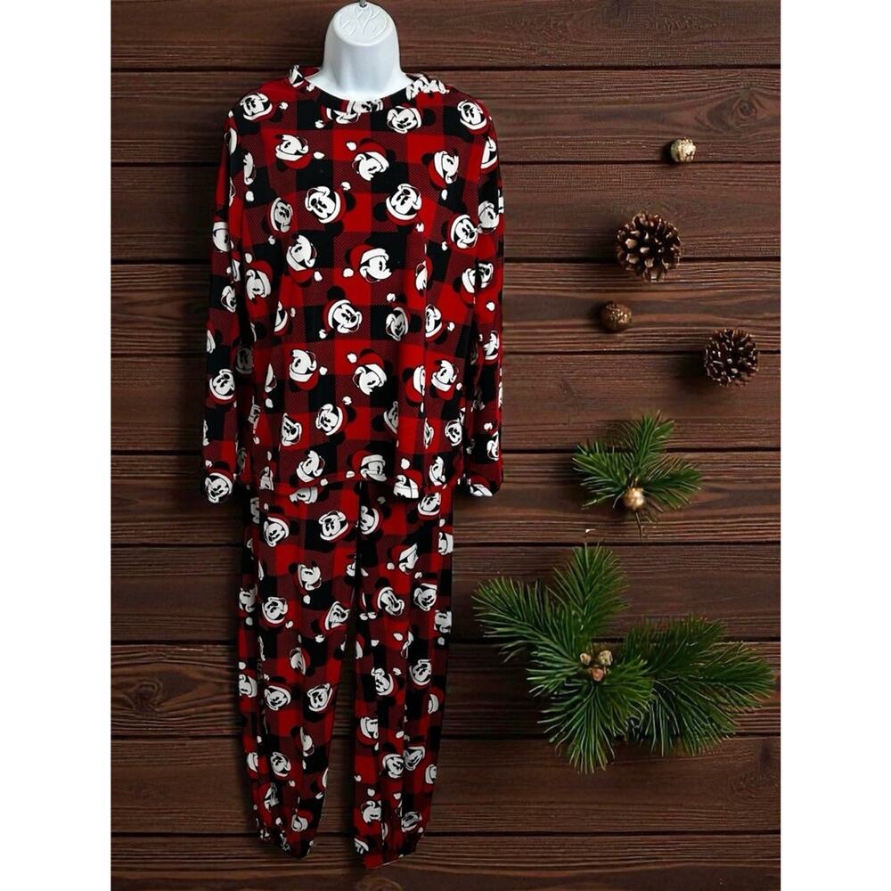 Women's Disney Red Mickey Mouse Christmas Pajama Set Sz Large Pant & Top Pj's